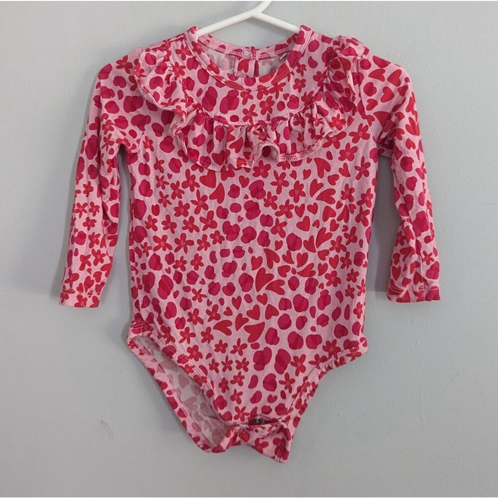 Pink Floral Long Sleeve Baby Bodysuit Besweet  18-24 Months Bamboo
